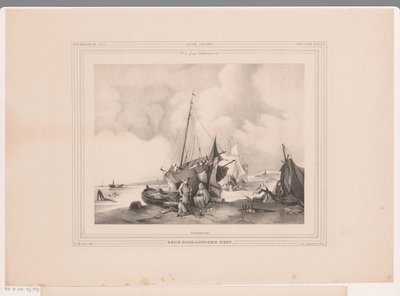 Costa holandesa com barcos e pessoas
Uma costa holandesa (título sobre o objecto) de Johannes Lodewijk Riedel