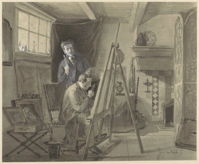 Auto-retrato de Johannes Marius van Kate, em seu estúdio com um visitante de Johannes Marius ten Kate