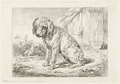 Cão sentado em um celeiro de Johannes Mock