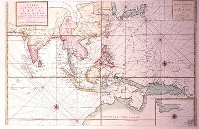 Gráfico costeiro que se estende do noroeste da Índia ao norte da Austrália, através do Japão e das Filipinas, c.1700 (gravura colorida) de Johannes and Mortier Cornelis Covens