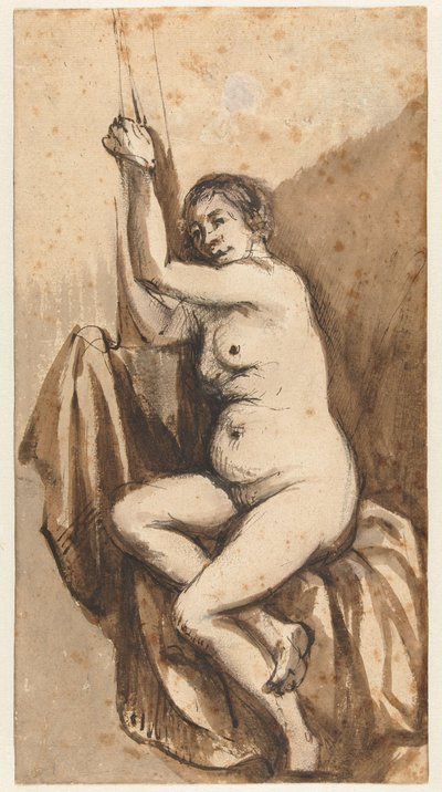 Fêmea Nua Sentada com Braços Levantados de Johannes Raven (attributed to)