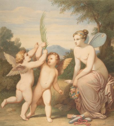 Eros e Anteros com Psique olhando para eles, 1810-60. de Johannes Riepenhausen