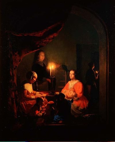Uma Família em um Interior à Luz de Velas de Johannes Rosiere
