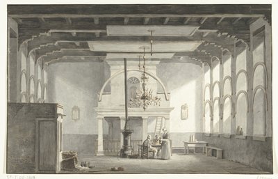 O salão no Kloveniersdoelen em Dordrecht, onde o Sínodo Nacional foi realizado nos anos 1618-1619, 1836 de Johannes Rutten (signed by artist)