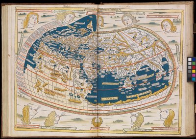 A primeira edição de Ptolomeu impressa na Alemanha, e a primeira com mapas em xilogravura. Encadernação original. de Johannes Schnitzer