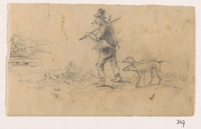 Caçador com cães e uma lebre nas costas de Johannes Tavenraat (signed by artist)