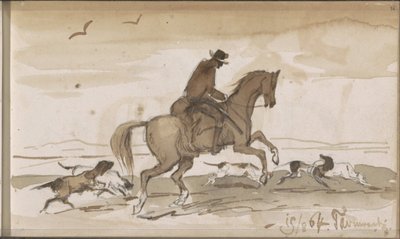 Paisagem com um cavaleiro e cães de corrida de Johannes Tavenraat