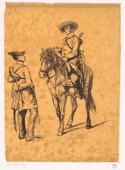 Oficial a cavalo a falar com um soldado de Johannes Tavenraat