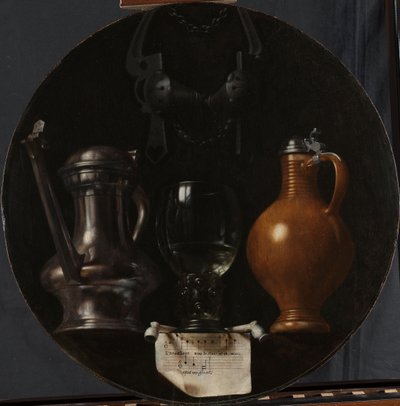 Emblemática Natureza Morta com Flagão, Vidro, Jarro e Bridle
Emblemática natureza morta com flagon, vidro, jarro e freio de Johannes Torrentius