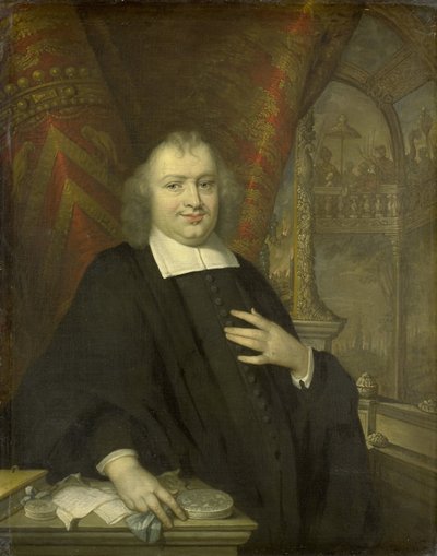 Retrato de Gaspar Fagel, Grande Pensionário da Holanda depois de 1672
no fundo é o Salão de Reunião dos Estados da Holanda no Binnenhof, em Haia de Johannes Vollevens (I) (copy after)