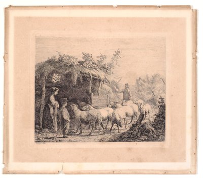 Um rebanho de ovelhas é levado para um celeiro de Johannes Wilhelm Zillen