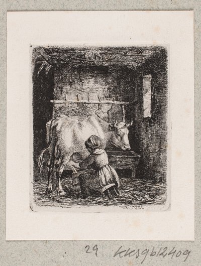 Uma menina ordenha uma vaca de Johannes Wilhelm Zillen