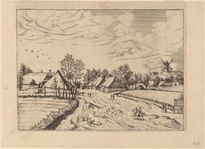 Country Village com Post Mill de Johannes and Lucas van Doetechum after Master of the Small Landscapes