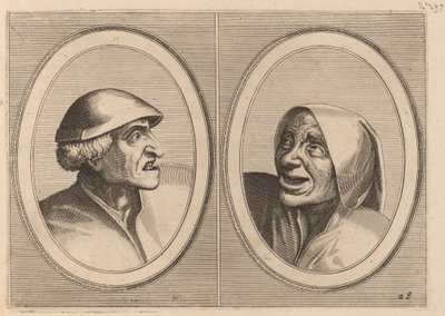 "Tijs ladrões" e "Sneeze Spoel-de-Nap" de Johannes and Lucas van Doetechum after Pieter Bruegel the Elder