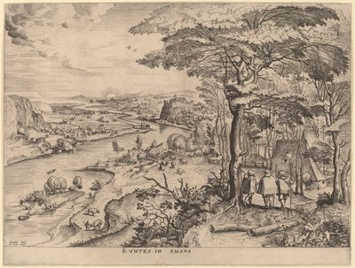 Indo para Emaús (Os Peregrinos de Emaús) de Johannes and Lucas van Doetechum after Pieter Bruegel the Elder