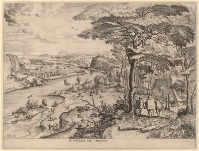 Indo para Emaús (Os Peregrinos de Emaús) de Johannes and Lucas van Doetechum after Pieter Bruegel the Elder