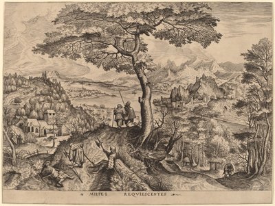 Soldados Descansando (Soldados em Repouso) de Johannes and Lucas van Doetechum after Pieter Bruegel the Elder