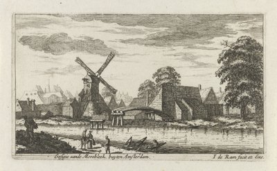 Vista do Morebleek fora de Amsterdã Gesigie aan de Morebleek fora de Amsterdã (título no objeto) de Johannes de Ram