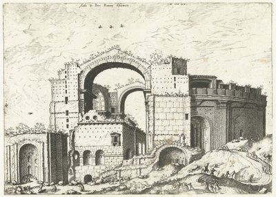 Vista de São Pedro em Roma
Aedis D. Petri Romanae deformatio (título sobre o objecto)
Ruínas romanas, 1561 (título da série) de Johannes of Lucas van Doetechum (attributed to)