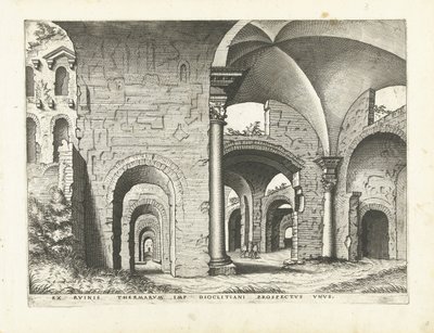 Vista das Termas de Diocleciano Ruínas romanas, 1561 (título da série) de Johannes of Lucas van Doetechum (attributed to)