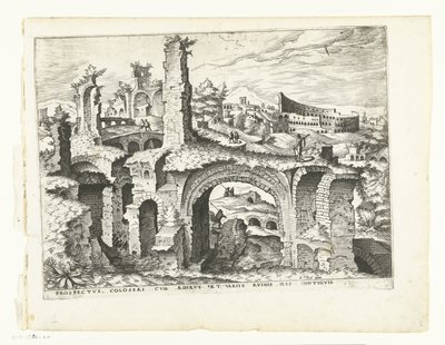 Vista do Coliseu
Ruínas romanas, 1561 (título da série) de Johannes of Lucas van Doetechum (attributed to)