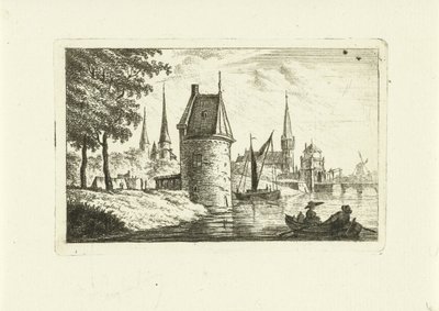 Arquitetura da cidade com torre no rio de Johannes van Cuylenburgh