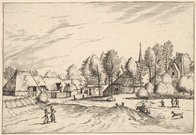 Aldeia do Campo com Torre da Igreja dos chalés Multifararum e linhas campestres..., 1559-61. de Johannes van Doetecum I