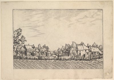 Fazendas, campo arado em primeiro plano de Praediorum villarum et rusticarum casu..., ca. 1559-61. de Johannes van Doetecum I