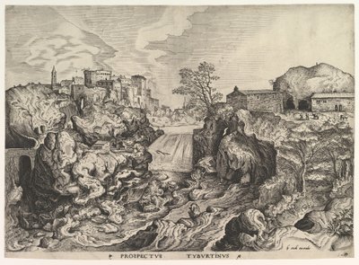 Vista do Tiber Tivoli Prospectus Tyburtinus de The Large Landscapes, ca. 1555-56. de Johannes van Doetecum I