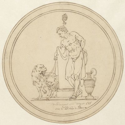 Figura alegórica do homem, de pé com dois leões de Johannes van Dregt