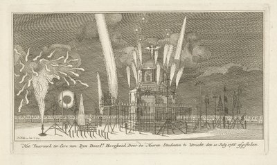 Fogos de artifício em um pavilhão Os fogos de artifício em honra de Zyn Doorl.e Alteza (título no objeto) de Johannes van Hiltrop