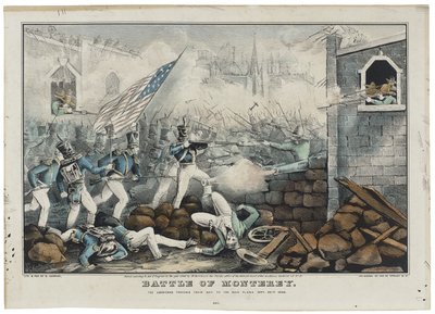 Batalha de Monterey em 7 de julho de 1846, litografia de Nathaniel Currier (1813-88) de John (after) Cameron