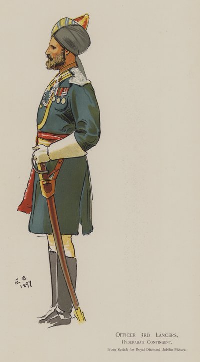 Oficial 3º Lanceiros, Contingente Hyderabad (cor litho) de John (after) Charlton