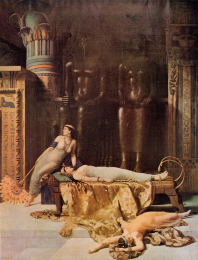 Shakespeare: Morte de Cleópatra, Antónia e Cleópatra, Acto V, Cena 2 (cor litho) de John (after) Collier