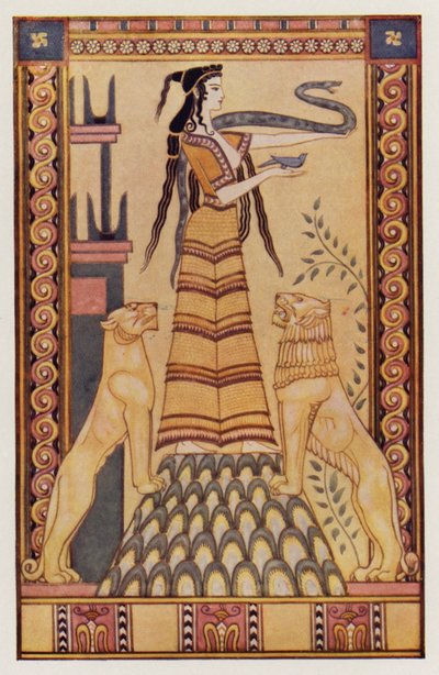 A Deusa Serpente de Creta (litografia a cores) de John (after) Duncan