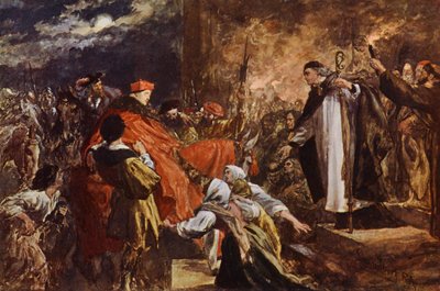 Chegada do Cardeal Wolsey na Abadia de Leicester (lito colorido) de John (after) Gilbert