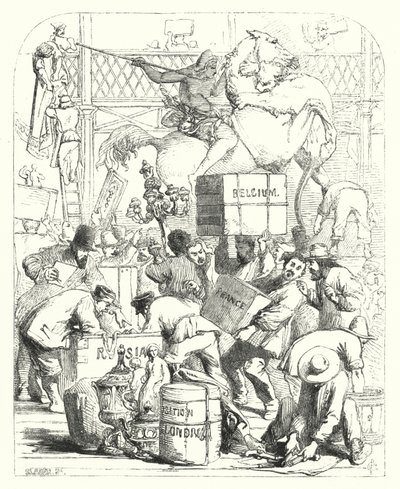 Chegada dos bens a expor na Grande Exposição de 1851, Crystal Palace, Hyde Park, Londres (gravura) de John (after) Gilbert