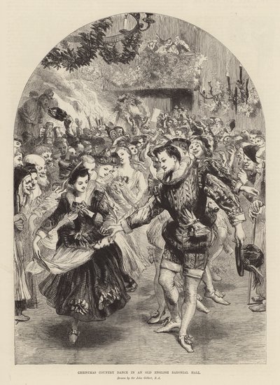 Dança de Natal em um antigo salão baronial inglês (gravura) de John (after) Gilbert
