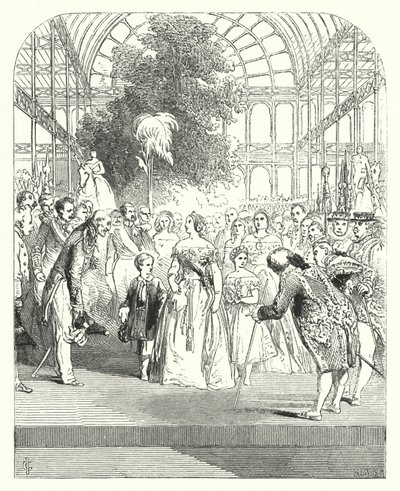Rainha Vitória e seus filhos visitando a Grande Exposição de 1851, Crystal Palace, Hyde Park, Londres (gravura) de John (after) Gilbert