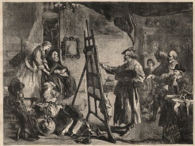 THE STUDIO OF REMBRANDT - gravura após pintura de J. Gilbert - l