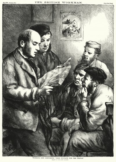 Homens trabalhadores discutindo "Domingos livres para o povo" (gravura) de John (after) Gilbert