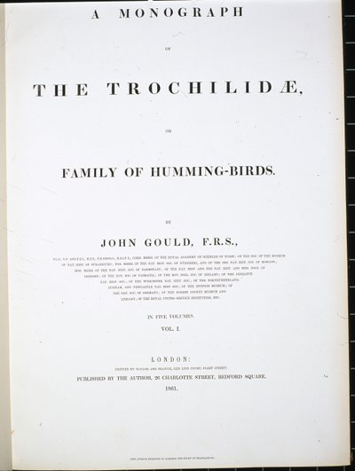 Frontispício (litro colorido à mão) de John (after) Gould