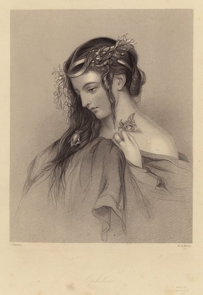 Shakespeare: Hamlet, Ofélia, Ato IV, Cena V (gravura) de John (after) Hayter