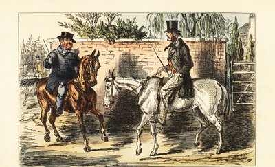 Cavalheiro inglês em um velho chato rejeitado por um homem em um cavalo de baía de John (after) Leech