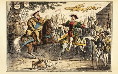 Henrique VIII de Inglaterra encontro com Francisco I de França a cavalo no Campo do Pano de Ouro, 7 de Junho de 1520 de John (after) Leech