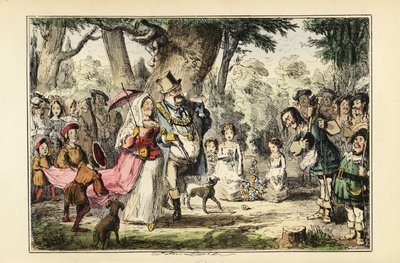 O Rei Henrique VIII de Inglaterra celebra o Dia do Maio com a sua primeira rainha Catarina de Aragão, por volta de 1509 de John (after) Leech