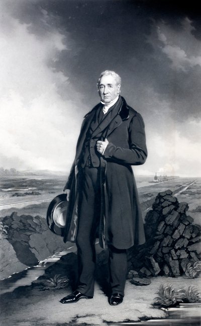 George Stephenson, engenheiro inglês e pioneiro ferroviário (litho) de John (after) Lucas