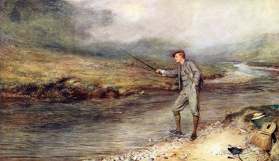 Pesca de Trutas nas Terras Altas (litografia a cores) de John (after) Pettie