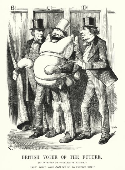 Soco cartoon: Voto Britânico do Futuro (gravura) de John (after) Tenniel