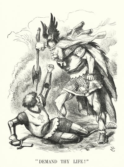 Soco cartoon: Exige a Tua Vida! - A derrota da França na Guerra Franco-Prussiana (gravura) de John (after) Tenniel
